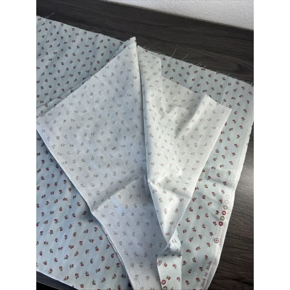 Cherry Print Cotton Fabric Vintage Tom & Hook Moda Ditsy Blue 42x76 Retro Dainty